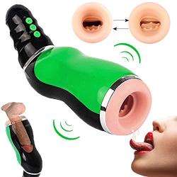 Male Masturbator Cup, Electric Automatic Clamping+Vibrating with Various Girls Moans Stroker Masturbation Cup Rechargeable 3D Realistic Vagina Massage Vibrator Sex Toys for Men Blowjob(Green)