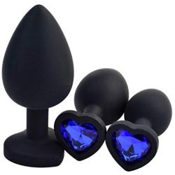 3 Pcs 3 Size Silicone Jeweled Anal Butt Plugs Anal Trainer Toys … (Black Heart)