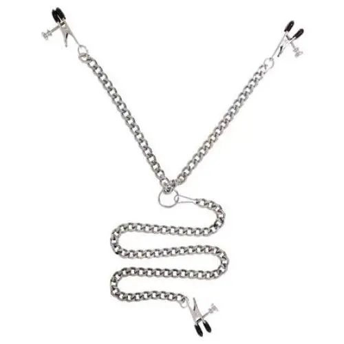 Spartacus Y Style Adjustable Broad Tip Nipple Clamps with Clit Clamp, Silver Spartacus Y Style Adjustable Broad Tip Nipple Clamps with Clit Clamp, Silver