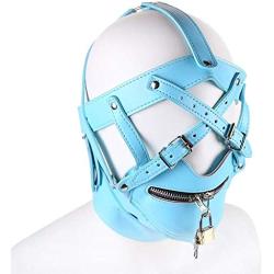 SHWSM Sex Black Leather Costúme Mask Hood Colsed Headgear HarneSex Toy Mouth Bala Chaǐn Mask