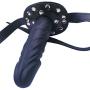 SM Dildo Gag Double-Cock Lockable Realistic Penis Gag Mouth Gag with Adjustable Leather Strap