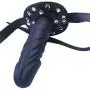 SM Dildo Gag Double-Cock Lockable Realistic Penis Gag Mouth Gag with Adjustable Leather Strap