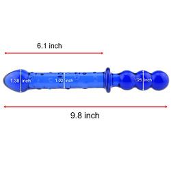Wowlife Super Long Strong Sex Stimulator Blue Glass Dotted Dildo Dilddo Anal Plug for Women Crystal Masturbator for Moman Glass Pleasure Wand Double Head Design for G-spot Stimulation