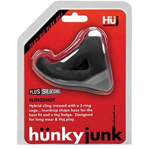 Hunkyjunk Slingshot 3 Ring Teardrop Silicone Blend Cock Ring - Tar Black