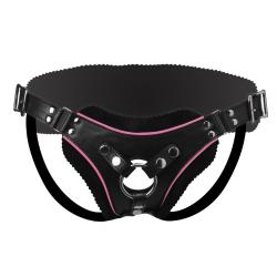 Strict Leather Low Rise Leather Strap-On Dildo Harness with Pink Accents