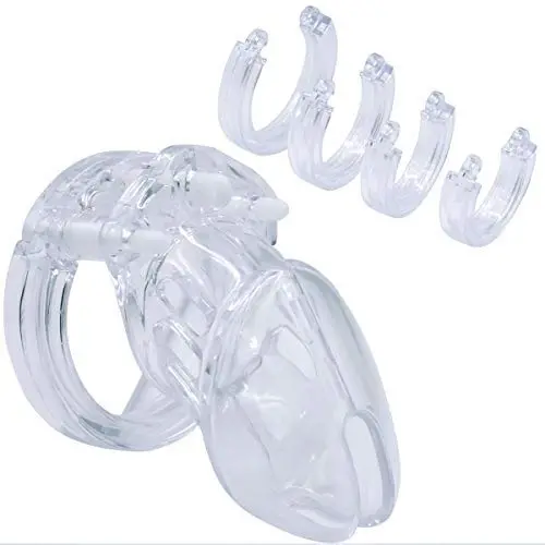 Must Have Cage Compare to CB6000 Short Male Chastity Device 5 Different Cock Rings by Manhood Academy Made in USA (Clear)