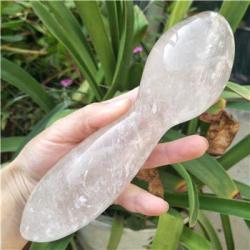 7 inches Natural Black Obsidian Massage Wand Spiral Shape Yoni Pleasure Wand for Women (Clear Quartz)
