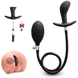 Male Butt Plug, Anal Plug Sex Toy Inflatable Silicone Butts Plug Trainer for Beginner Women Men Gay Black