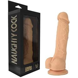 Naughty Cock Silicone Dildo - Realistic, Suction Cup - Sex Toy for Beginners, Vaginal, Anal, and G-Spot - 6.5 Inch (Flesh)