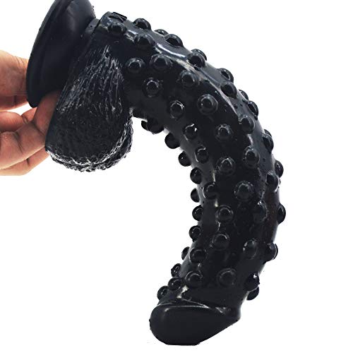 FAAK Silicone Bumpy Dildo G-Spot Novelties Female Masturbator Soft Flexible Adult Toy Cock with Suction Base Waterproof (Black)