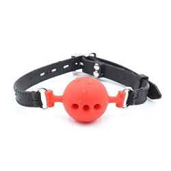 Lesik Silicone Breathable Ball Gag for Adult Bondage Restraints Sex Play (Red+Black, 1.5in Ball)