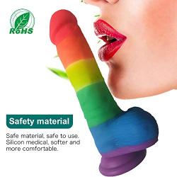 Didlo Long 8 Inch Realistic Lifelike Flesh Huge Tools for Women Silicone Tools with Suction Cup-Rainbow Color-jixubupagua