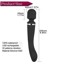 Wand Massager,Rechargeable Cordless Magic Vibrator Wand Clitoral Vibrator Stimulation with 20 Speeds Double End Vibrating Adult Sex Toys for Women Couples (Black)