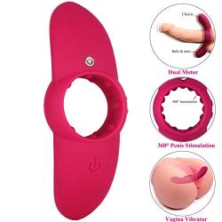 Full Silicone Vibrating Cock Ring 360° Stimulative Penis Ring Double Motor Vibrator for Men or Women Play 10 Speeds Waterproof Super Quiet Magnetic Rechargeable Couples Adult Sex Toy (Wine Red)