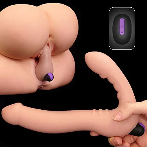 Remote Control Silicone Realistic Vibrating Strapless Strap on Dildo Double Rabbit Dildo Vibrator Dildo Anal Dildo Penis Vibrator for Woman Double Lesbian Dildo