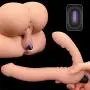 Remote Control Silicone Realistic Vibrating Strapless Strap on Dildo Double Rabbit Dildo Vibrator Dildo Anal Dildo Penis Vibrator for Woman Double Lesbian Dildo