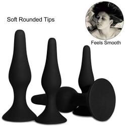 KM20-4Pcs-Set Soft Silicone But.t Pl~ugs Set - Best Idea for Gift for Women-Suitable for Long-Term wear (Black)