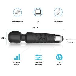 Wand Massager with 20x Magic Multi-Speed Vibrations, Cordless, Waterproof, Personal Handheld Electric Massager for Neck Shoulder Back Body Massage, Sports Recovery Muscle （Black Mini）