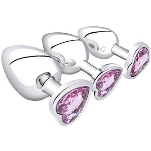 FeiGu 3 Pieces Heart Shape Jeweled Butt Plug Kit, Stainless Steel Anal Training Sets Adult Sex Toy for Beginners Couples