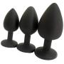 Eastern Delights Elite 3PCS Silicone Jeweled Anal Butt Plugs Anal Trainer Set, Black Sil with Clear Gem