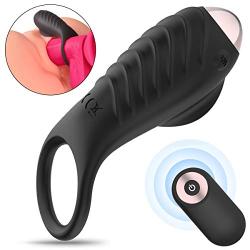 Vibrating Cock Ring for Couples Play, 10 Powerful Vibration Modes Silicone Penis Ring with Remote Control Rechargeable Waterproof Clit Vibrator Sex Toys for Men Longer Lasting Harder Erection (Black)