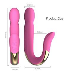 Girls Gift U Shape Design Dual Vibrator, Vagina, G-Spot and Clit Handheld Massager, 7 Frequency Multi Speed Vibrating Stimulator, Medical Silicone Waterproof Powerful Adult Sex Toys for Women（Pink）