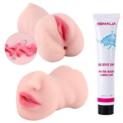 ZEMALIA Male Masturbators Sex Toys for Man Masturbation, 3 in 1 Realistic Textured Pocket Pussy with Lifelike Teeth and Tongue for Oral Sex, Vagina Sex and Anal Sex with Water Based Personal Lubricant