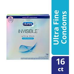 Durex Invisible Ultra Thin Condoms, Ultra Sensitive- Ultra Fine, Natural Latex With Lube and Reservoir Tip. Durexs Thinnest Condom for Men, HSA Eligible, 16 Count