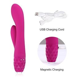 Rabbit G-Spot Dildo Vibrator Vagina Clitoris Stimulator for Women, IMIMO Rechargeable Vibrating Silicone Rabbit Vibe Adult Sex Toys with LED Multicolor Light on Diamond Patterned Textured Base