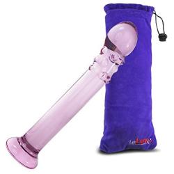 LeLuv Dildo 7.5 inch Curved G-Spot Pink Glass Wand Bundle with Premium Padded Pouch