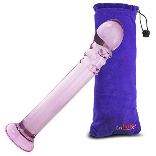 LeLuv Dildo 7.5 inch Curved G-Spot Pink Glass Wand Bundle with Premium Padded Pouch LeLuv Dildo 7.5 inch Curved G-Spot Pink Glass Wand Bundle with Premium Padded Pouch