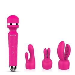 Vibrator, Nalone G-spot Rabbit Wand Massager Cordless - 7 Speeds - Rechargeable & Waterproof - Body Safe Silicone Vibrating Dildo Sex Toy for Women with Extra Head Sleeve (Pink)