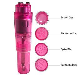 Finever 3Pc Mini Massager Handheld with 4 Heads Pocket Vibrating Pen for Face, Neck, Head,Back Pink Blue and Purple