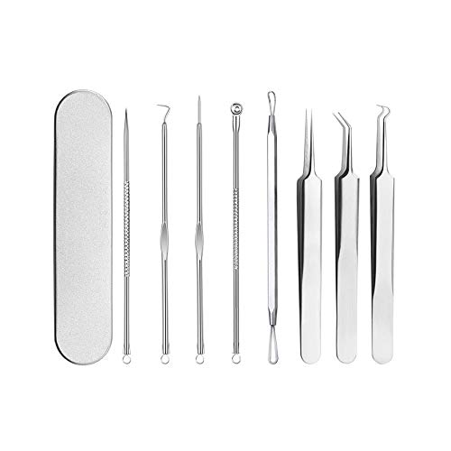 Pinkiou Blackhead Removers Comedone Pimple Removal Extractors Acne Blemish Needles Tool Kit Treatment for Whitehead Popping Zit Nose Face Skincare, 8-in-1 with Metal Case