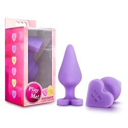 Play with Me - Naughty Candy Heart - Be Mine - Smooth Satin Finish Heart Shaped Bottom Anal Butt Plug - Platinum Silicone - Sex Toy for Men and Women (Purple)