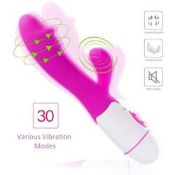 Generita 30-Speed Vibrating Silicone Vibrator Waterproof Personal Dual Vibration Portable Home Personal Fitness Massage Cordless Electric Purple Rose + Invisible Bra Kit