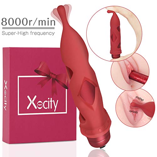 Bullet Vibrators, Xocity, Protable Adult Sex Toy with 16 Vibration Modes for Travel Clitoral Stimulation with Silicone Attachment Case, Waterproof Vibrator for Men Women Couples, Frosted Red