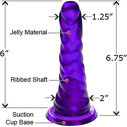 Healthy Vibes Spiral Anal Dildo 6 Soft Purple Jelly Probe For Men, Women, and Couples Phthalate-Free, Non-Toxic, Suction Cup, Strap On Compatible