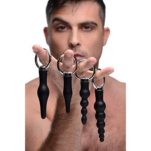 Master Series 4 Piece Silicone Anal Ringed Rimmer Set, Black