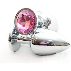 Metal Butt Plug Set with Pink Jewel End Small + Medium + Large Buttplug set. Anal plug set.