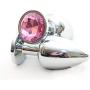 Metal Butt Plug Set with Pink Jewel End Small + Medium + Large Buttplug set. Anal plug set.