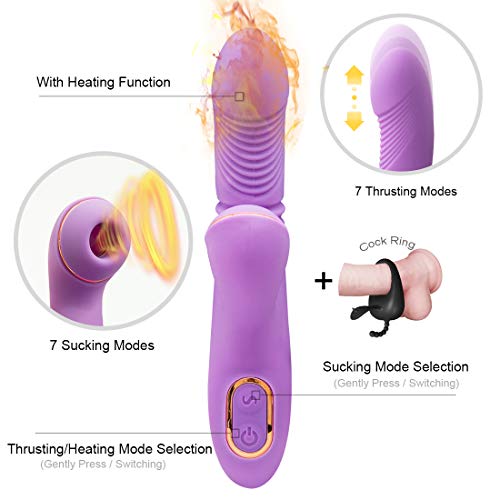 Sucking Toys with 7 Frequency Thrusting & Sucking Modes,Waterproof Handheld Wand Massager with Heating, Medical Silicone,USB Rechargeable