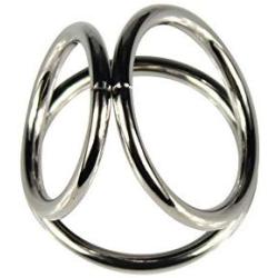 Men Metal Penis Delay Cock Ring Triple Stainless Steel Cock Ball Stretcher Delay Ring Rooster Three Penis Delay Ring (L)