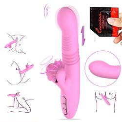 G Spot Clitoral Vibrator, Waterproof Soft Silicone Licking Tongue Vibrating Dildo Oral Massager Vagina Stimulator Sex Toy with Heating Function, Pink