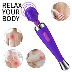 Portable Cordless Wand Massager, Waterproof and Rechargeable Multi-Function Massager,8 Kinds of Powerful Frequency 20 Modes, Muscle Relaxation Body Treatment（Purple）