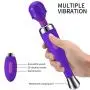 Portable Cordless Wand Massager, Waterproof and Rechargeable Multi-Function Massager,8 Kinds of Powerful Frequency 20 Modes, Muscle Relaxation Body Treatment（Purple）