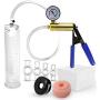 LeLuv Ultima Male Enhancement Vacuum Pump Blue Handle Bundle with Vacuum Gauge, Silicone Donut Seal, Black TPR Seal & 4 Sizes of Constriction Rings 9 x 2 inch Untapered Cylinder