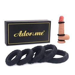 Silicone Cock Rings Set Sex Toys – Adorime Premium Stretchy Erection Enhancing Penis Ring Training Sex Things for Men and Couples (5 Rings Set) 