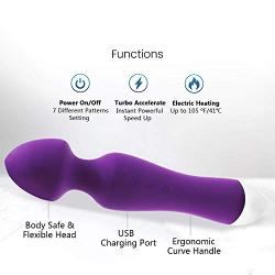 Electric Heating Vibrator Magic Wand Massager, Waterproof Cordless Rechargeable Handheld G Spot Clitoris Vibrator, Built in Turbo Mode with 7 Powerful Vibration, Perfect for Couples, Women (Purple)