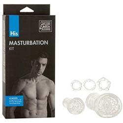 CalExotics His Masturbation Kit - Male Silicone Masturbator Sleeve - Adult Male Cock Ring Sex Toy Set - Clear